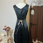 Black sleeveless satin waist slim maxi dress for homecoming R4313