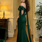 Green off-the-shoulder fitted waist slimming hip-hugging sexy long ball gown R8619