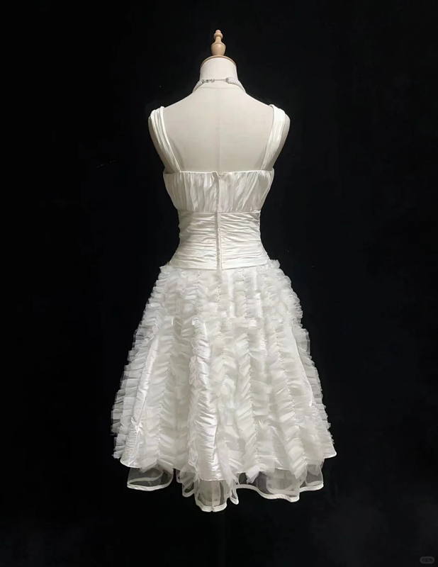 White suspenders sexy waist slim flower skirt mid-length skirt homecoming dress R4964