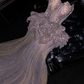 Light pink strapless silver sequined fitted long ball gown, bridal dress R8802