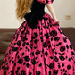 Pink Puff-Sleeve V-neck Waist-Cinched Elegant Puffball Skirt Ball Gown, Bridal Gown R7347