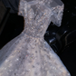 Silver sequined round neck fitted waist long ball gown/bridal dress R8772