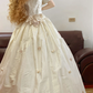 Ivory White V-Neck Waist-Cinched Puffy-Hem Ball Gown, Bridal Gown R7329