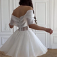 White one-shoulder gentle sexy waist slim short skirt homecoming dress R5585