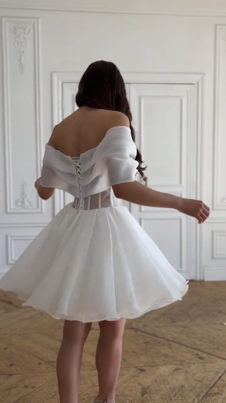 White one-shoulder gentle sexy waist slim short skirt homecoming dress R5585