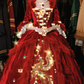 Red long sleeve waist classical elegant puffy skirt long dress ball gown, bridal gown R6097