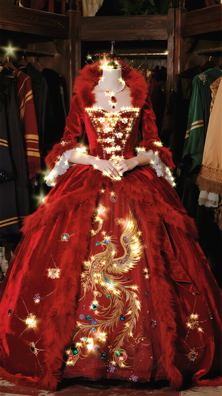 Red long sleeve waist classical elegant puffy skirt long dress ball gown, bridal gown R6097