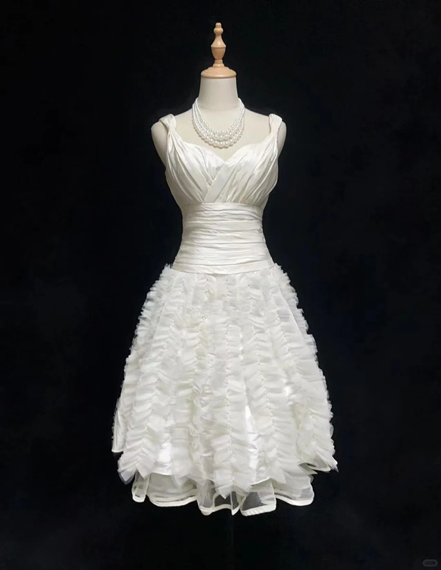 White suspenders sexy waist slim flower skirt mid-length skirt homecoming dress R4964