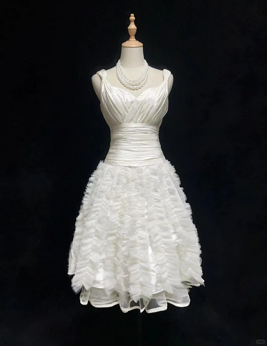 White suspenders sexy waist slim flower skirt mid-length skirt homecoming dress R4964