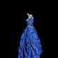 Blue halter-neck fitted long ball gown with a full skirt R6656