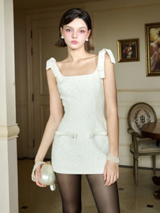 White suspenders slim waist hip sexy short skirt homecoming dress R4476