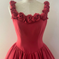 Red spaghetti-strap floor-length ball gown with a cinched waist and 3D rose details; bridal gown R7288
