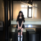 Black suspender waist slim top cake mini skirt suit homecoming dress R5084