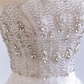 Silver strapless rhinestone-embellished fitted bodice with white A-line skirt, long ball gown/bridal dress R8286