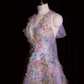 Pinkish-purple halter-neck fitted long ball gown, bridal dress R8952