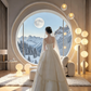 White strapless, fitted waist, long ball gown with a full skirt, suitable for both balls and wedding dresses R8028
