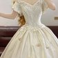 Ivory White V-Neck Waist-Cinched Puffy-Hem Ball Gown, Bridal Gown R7329