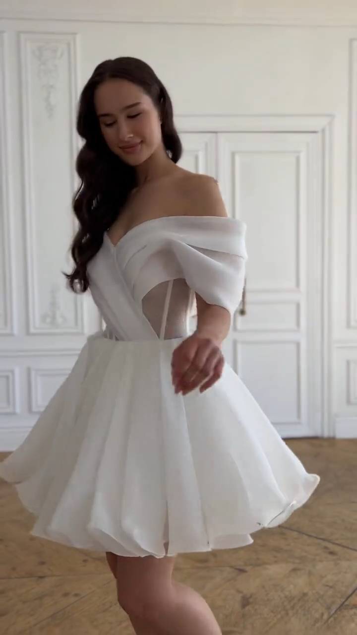 White one-shoulder gentle sexy waist slim short skirt homecoming dress R5585