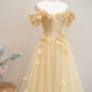 Apricot-colored off-shoulder fitted long ball gown R8892