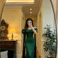 Green off-the-shoulder fitted waist slimming hip-hugging sexy long ball gown R8619