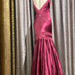 Purple-red halter-neck fitted satin long gown, elegant ball gown R8059