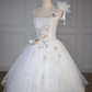 White tube top herringbone top flower puffy skirt long dress bridal dress R5858