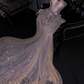 Light pink strapless silver sequined fitted long ball gown, bridal dress R8802