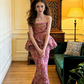 Pink floral strapless fitted waist bodycon sexy long ball gown R8588