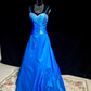 Blue halter-neck fitted long ball gown R8679