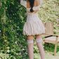 White puff sleeves, slim waist, flower bud skirt, cute short skirt, homecoming dress R4596