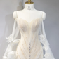 Light apricot strapless fitted waist sexy long ball gown, bridal dress R9042
