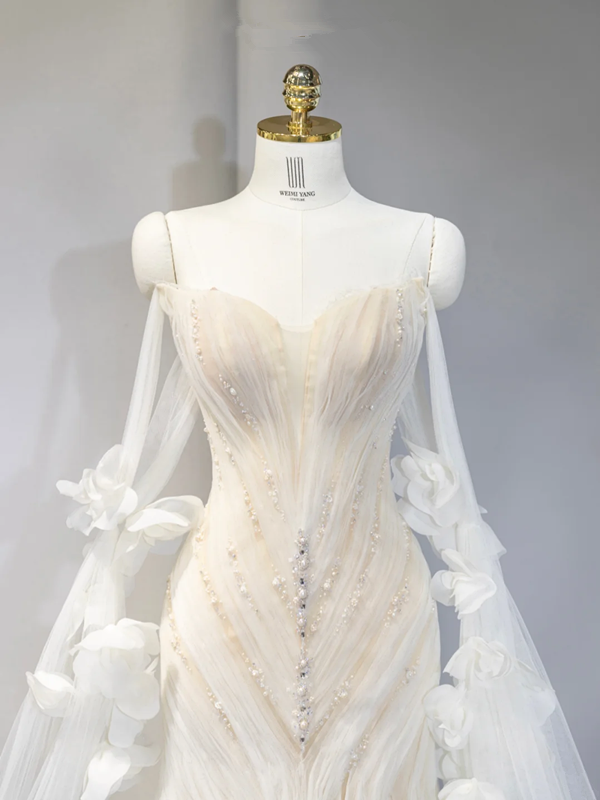 Light apricot strapless fitted waist sexy long ball gown, bridal dress R9042
