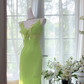 Light green halter-neck fitted long ball gown R7650