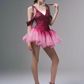 Pink suspender tie gradient waist slim fit puffy skirt homecoming dress R4516