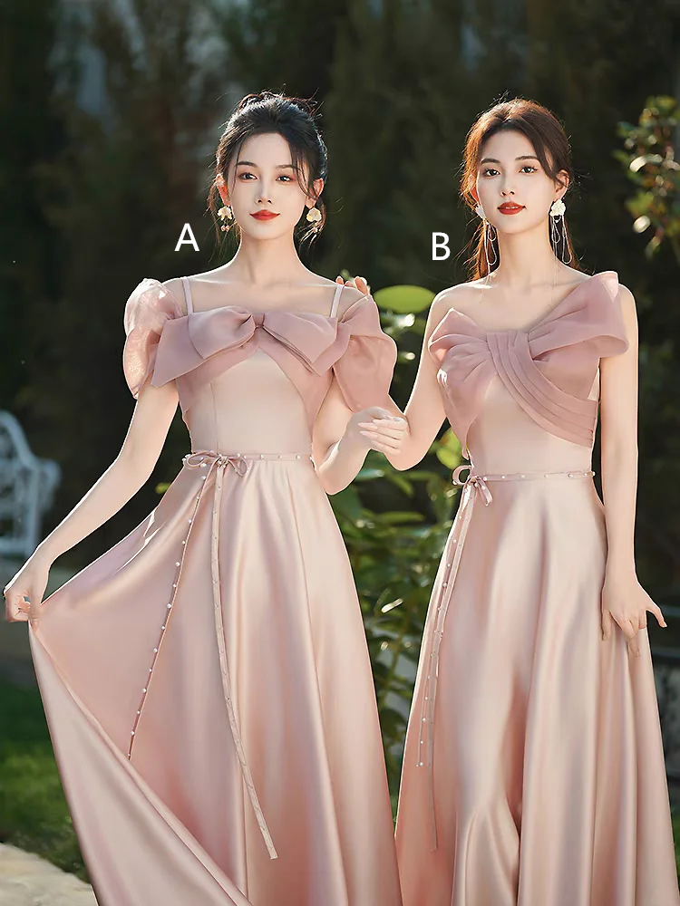 Pink purple satin waist slim fit prom dress, bridesmaid dress R5977