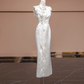White sleeveless fitted waist elegant ball gown, bridal gown R8315