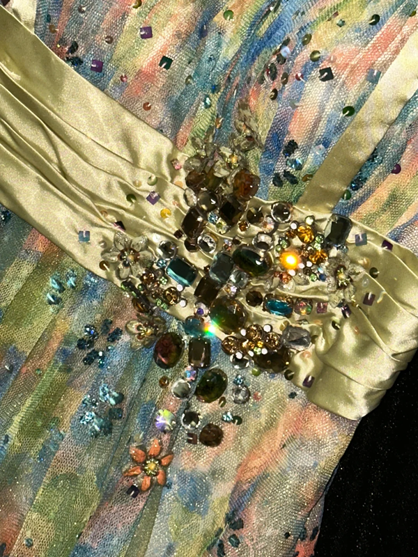 Yellow floral print halter-neck fitted long ball gown R7015