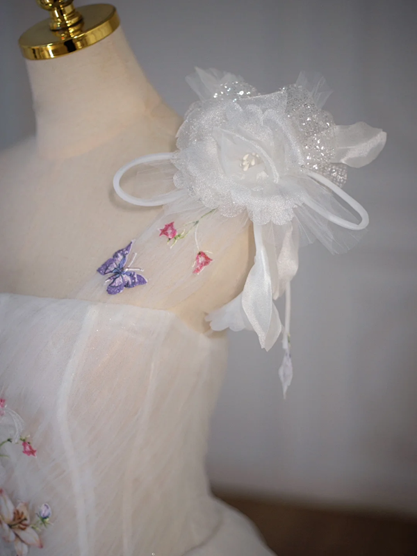 White tube top herringbone top flower puffy skirt long dress bridal dress R5858