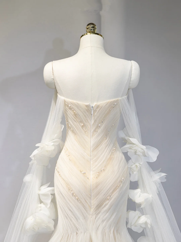 Light apricot strapless fitted waist sexy long ball gown, bridal dress R9042