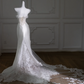 White one-shoulder beaded waist slim satin maxi bridal gown R5782