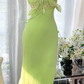 Light green halter-neck fitted long ball gown R7650