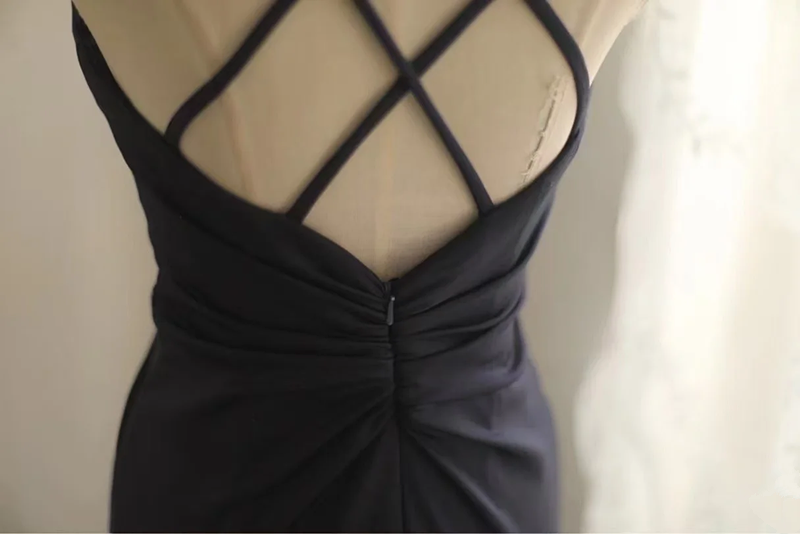 Navy blue halter-neck fitted long ball gown R6736