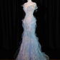 Light blue off-the-shoulder fitted waist bodycon long ball gown, bridal dress R8922