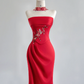 Red strapless, fitted waist, elegant long ball gown R8170