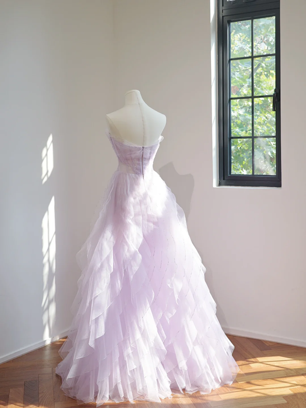 Light purple strapless, fitted waist, full skirt, long ball gown R8461