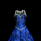 Blue halter-neck fitted long ball gown with a full skirt R6656