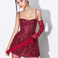 Red suspenders waist slim sexy sequin skirt homecoming dress R4556
