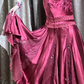 Purple-red halter-neck fitted satin long gown, elegant ball gown R8059
