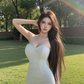 Off-white halter-neck fitted bodycon long sexy ball gown R7535