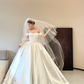 White satin one-shoulder slim waist and plump skirt long bridal dress R6057